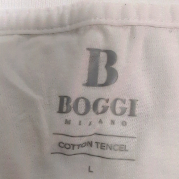 Boggi Milan Mens White T-shirt With Accented Collar Size L EUC - Picture 6 of 8
